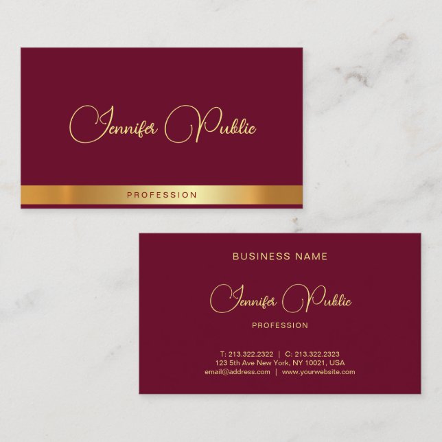 Tarjeta De Visita Elegant Calligraphy Script Name Gold Text Ruby Red (Anverso / Reverso)