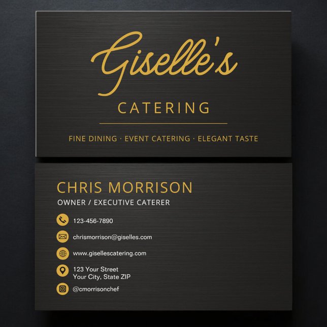 Tarjeta De Visita Elegant Catering Food Black Metallic (Subido por el creador)