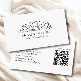 Tarjeta De Visita Elegant Crown Salon White QR Code