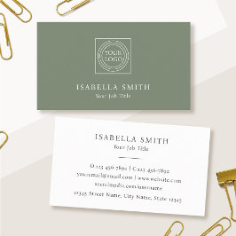 Tarjeta De Visita Elegant Custom Logo Minimalist Sage Green