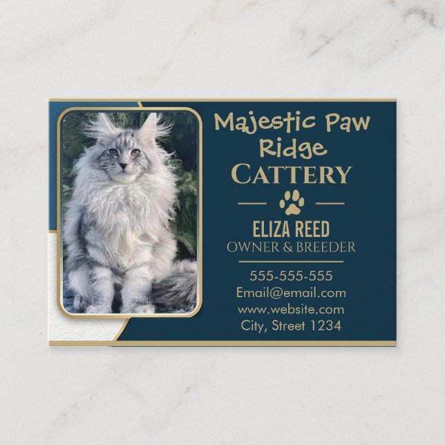 Tarjeta De Visita Elegant Custom Maine Coon Cattery Business Card  (Anverso)