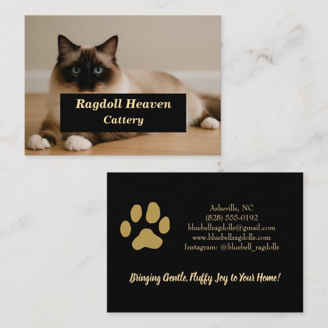 Tarjeta De Visita Elegant Custom Ragdoll Cat Cattery Business Card  (Anverso / Reverso)