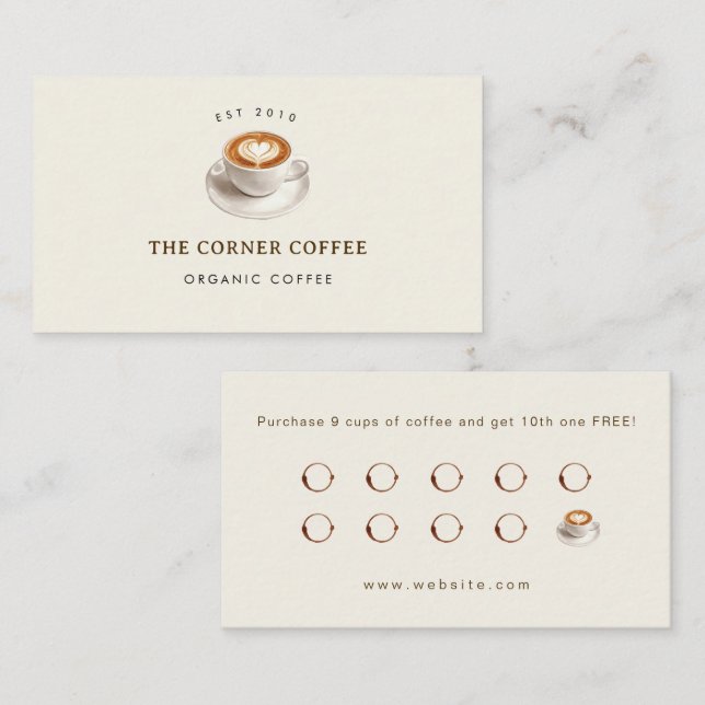 Tarjeta De Visita Elegant customizable Coffee shop Loyalty (Anverso / Reverso)