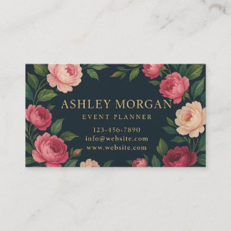 Tarjeta De Visita Elegant Dark Floral Business Card with Roses
