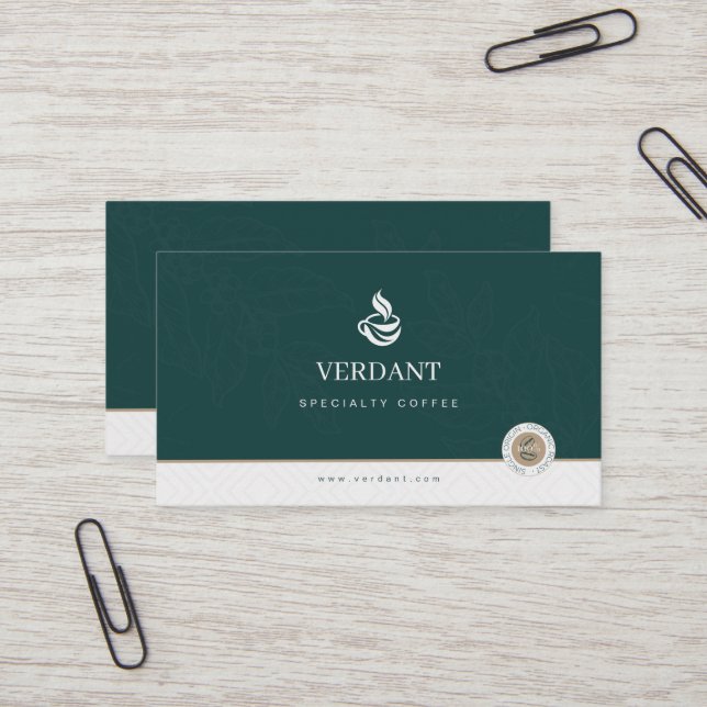 Tarjeta De Visita Elegant Dark Green Specialty Coffee business card (Anverso/Reverso In Situ)