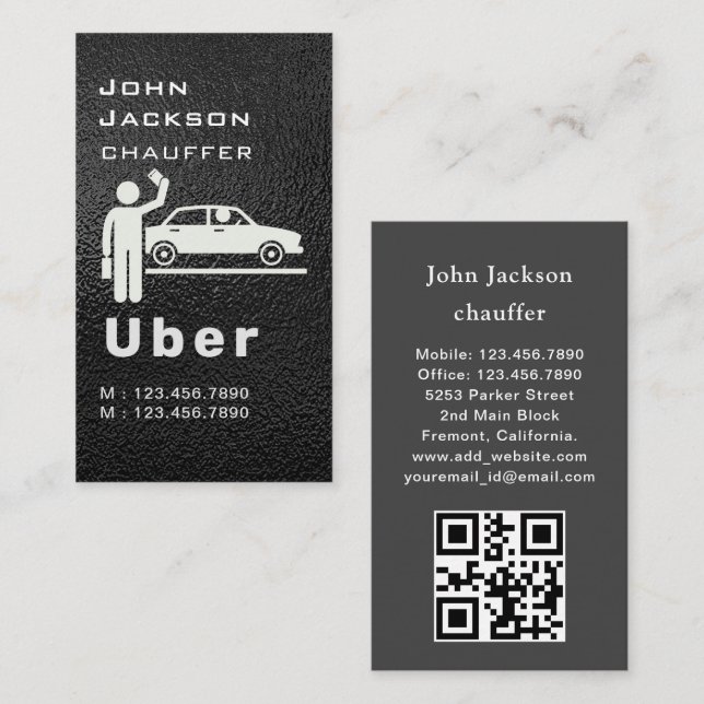Tarjeta De Visita Elegant Dark Taxi Driver/Chauffeur QR Code (Anverso / Reverso)