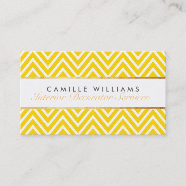 Tarjeta De Visita ELEGANT elegante tira de oro chevron amarillo bril (Anverso)