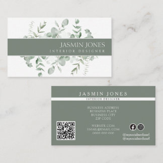 Tarjeta De Visita Elegant Eucalyptus Greenery Interior Designer