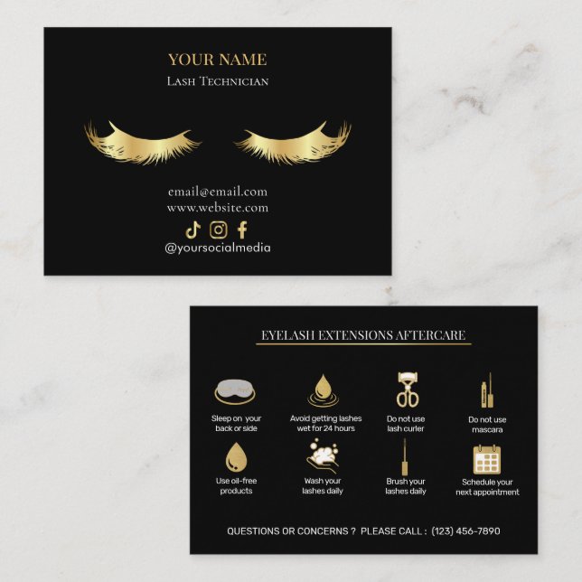 Tarjeta De Visita Elegant Eyelash Extensions Lash Aftercare (Anverso / Reverso)