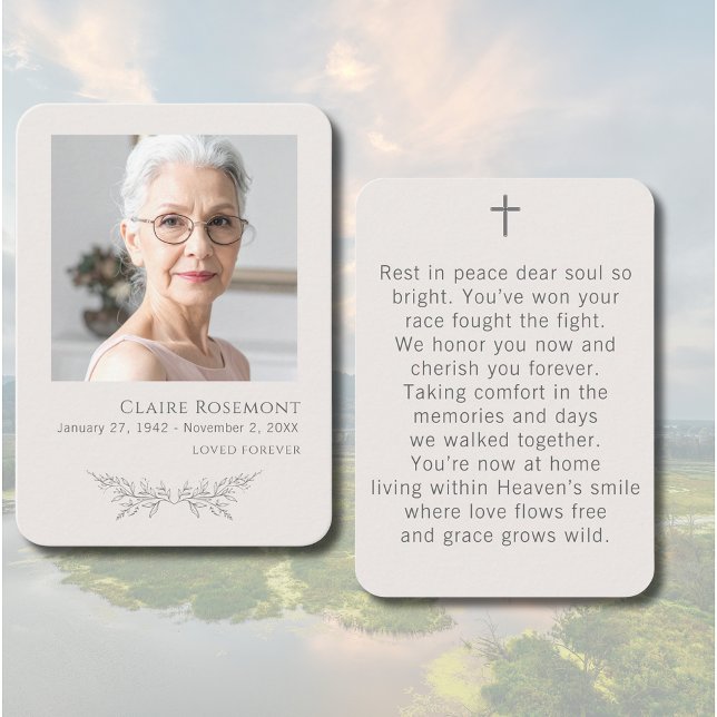 Tarjeta De Visita Elegant Floral Loved Forever Photo Prayer Card (Elegant Floral Loved Forever Photo Prayer Card
)