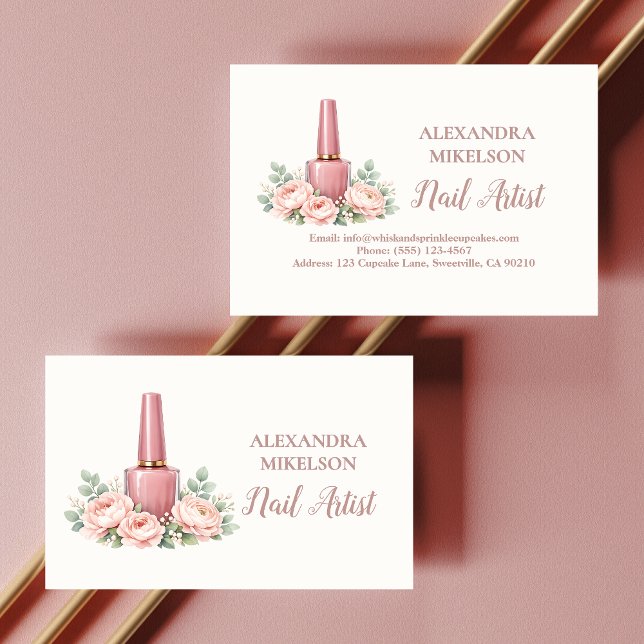 Tarjeta De Visita Elegant Floral Nail Artist Business (Subido por el creador)