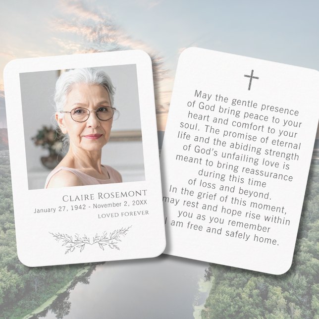 Tarjeta De Visita Elegant Floral Photo Funeral Prayer Card (Elegant Floral Photo Funeral Prayer Card
)