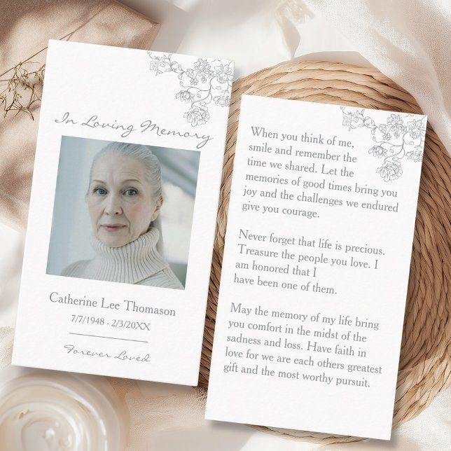 Tarjeta De Visita Elegant Floral Photo Funeral Prayer Card (Elegant Floral Photo Funeral Prayer Card
)