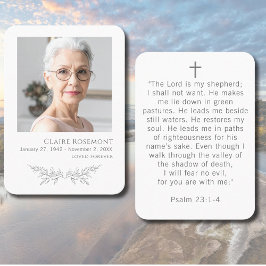 Tarjeta De Visita Elegant Floral Photo Funeral Psalm 23 Prayer Card