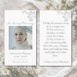 Tarjeta De Visita Elegant Floral Photo In Loving Memory Prayer Card