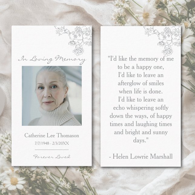 Tarjeta De Visita Elegant Floral Photo In Loving Memory Prayer Card (Elegant Floral Photo Funeral Prayer Card)