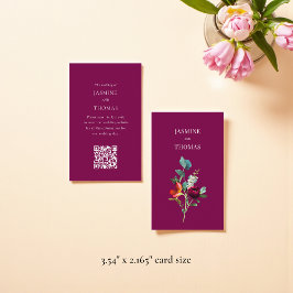 Tarjeta De Visita Elegant Floral QR Code Wedding Website Card