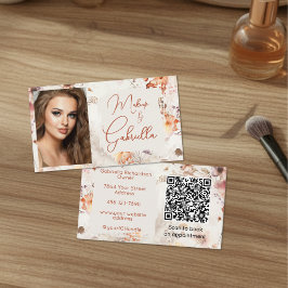 Tarjeta De Visita Elegant Floral Social Icon QR Code Photo Makeup