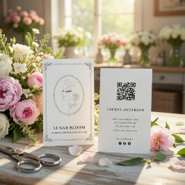 Tarjeta De Visita Elegant Floral Wellness Business Card with QR Code
