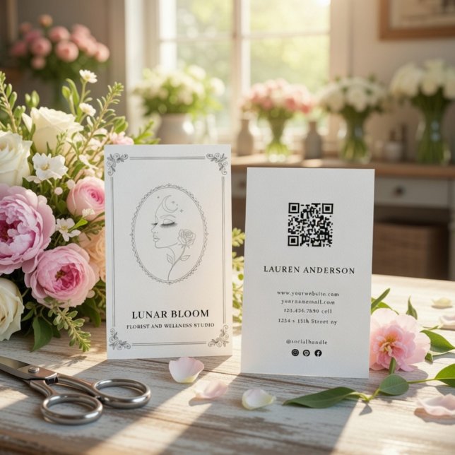 Tarjeta De Visita Elegant Floral Wellness Business Card with QR Code (Subido por el creador)