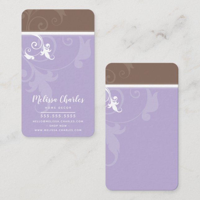Tarjeta De Visita ELEGANT foliage elegante lilac marrón (Anverso / Reverso)