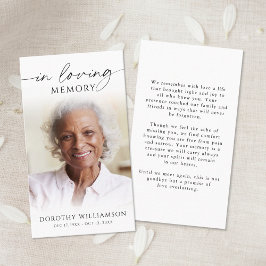 Tarjeta De Visita Elegant Funeral In Loving Memory Photo Prayer Card