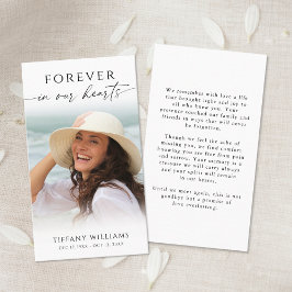 Tarjeta De Visita Elegant Funeral Photo Forever Hearts Prayer Card