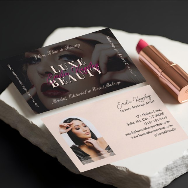 Tarjeta De Visita Elegant Glam Luxe Makeup Beauty Artist Black Pink (Elegant Glam Luxe Makeup Beauty Artist Black Pink Business Card)