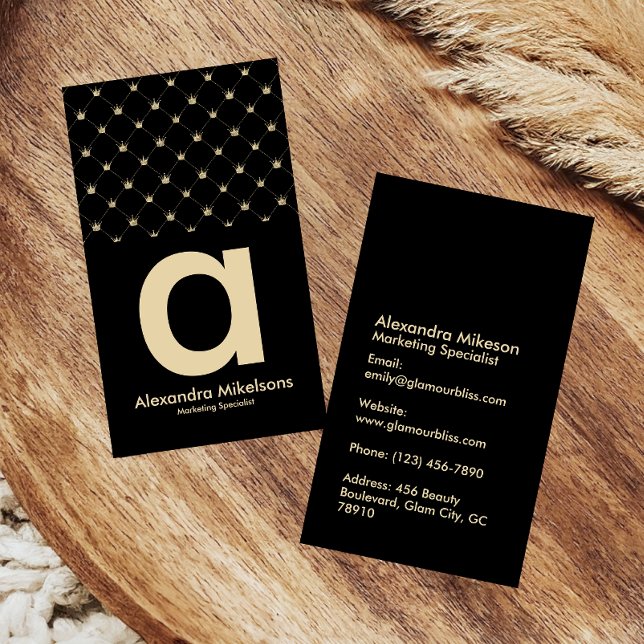 Tarjeta De Visita Elegant Gold Crown Grid Black Minimal (Subido por el creador)