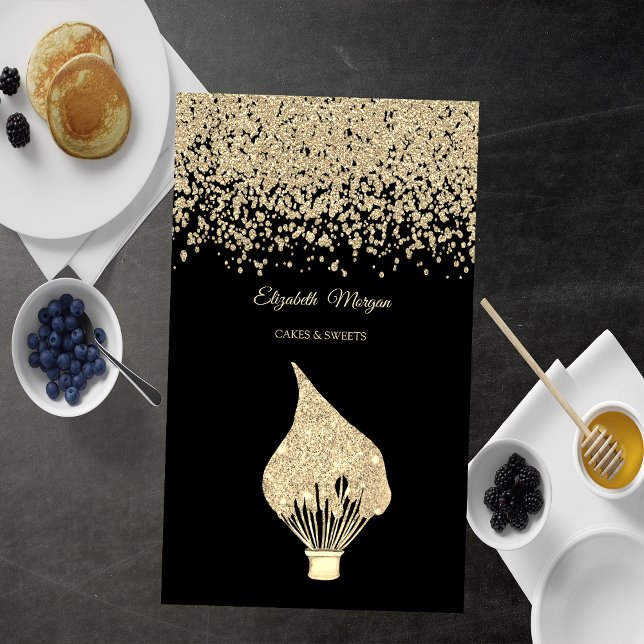Tarjeta De Visita Elegant Gold Diamonds Glitter Whisk Black (Subido por el creador)