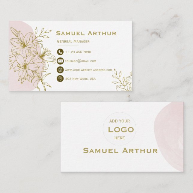 Tarjeta De Visita Elegant Gold Floral Lily - Business Card (Anverso / Reverso)