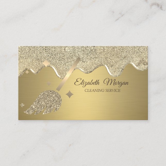 Tarjeta De Visita Elegant Gold Glitter Broom Drips (Anverso)