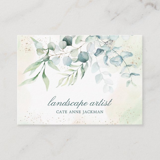 Tarjeta De Visita Elegant Gold Greenery Eucalyptus (Anverso)