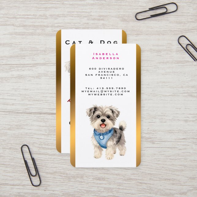 Tarjeta De Visita Elegant Gold Grooming Pet Personalized Collection (Anverso/Reverso In Situ)