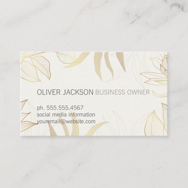 Tarjeta De Visita Elegant Gold Leaves Illustration  (Anverso)