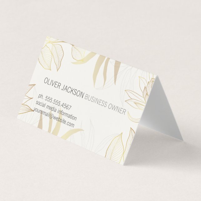 Tarjeta De Visita Elegant Gold Leaves Illustration  (Anverso)