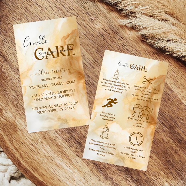 Tarjeta De Visita Elegant Gold Marble Professional Candle Care (Subido por el creador)