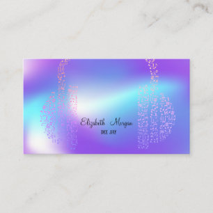 Tarjeta De Visita Elegant Gold Music Notes Headphone DJ Holographic