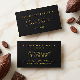 Tarjeta De Visita Elegant Gold Script Chocolatier Branding Black