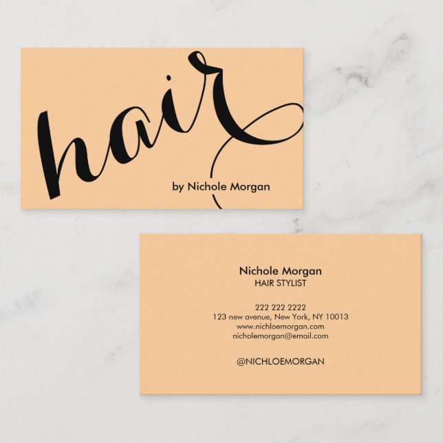 Tarjeta De Visita Elegant Hair stylist script orange (Anverso / Reverso)