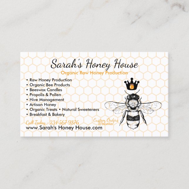 Tarjeta De Visita Elegant Honeycomb Professional Honey Bee (Anverso)