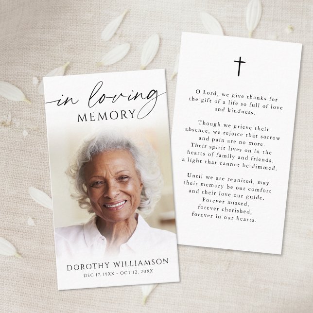 Tarjeta De Visita Elegant In Loving Memory Photo Cross Prayer Card (Subido por el creador)
