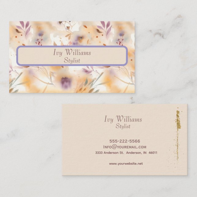 Tarjeta De Visita Elegant Lavender and Cream Minimalist  (Anverso / Reverso)