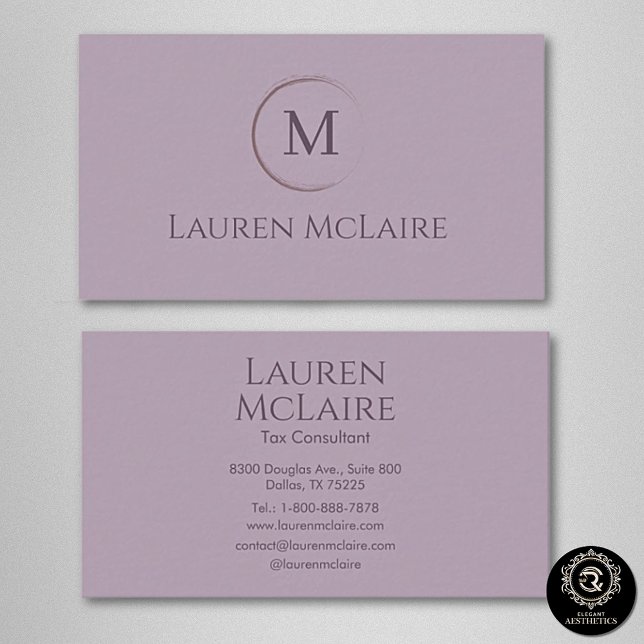 Tarjeta De Visita Elegant Lavender Taupe Circle Monogram (Subido por el creador)