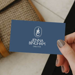 Tarjeta De Visita Elegant Lettering Monogram Logo Blue/Ivory