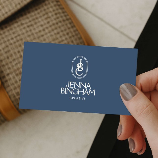 Tarjeta De Visita Elegant Lettering Monogram Logo Blue/Ivory (Subido por el creador)