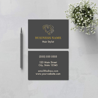 Tarjeta De Visita Elegant Line Art Face Hair Salon Logo