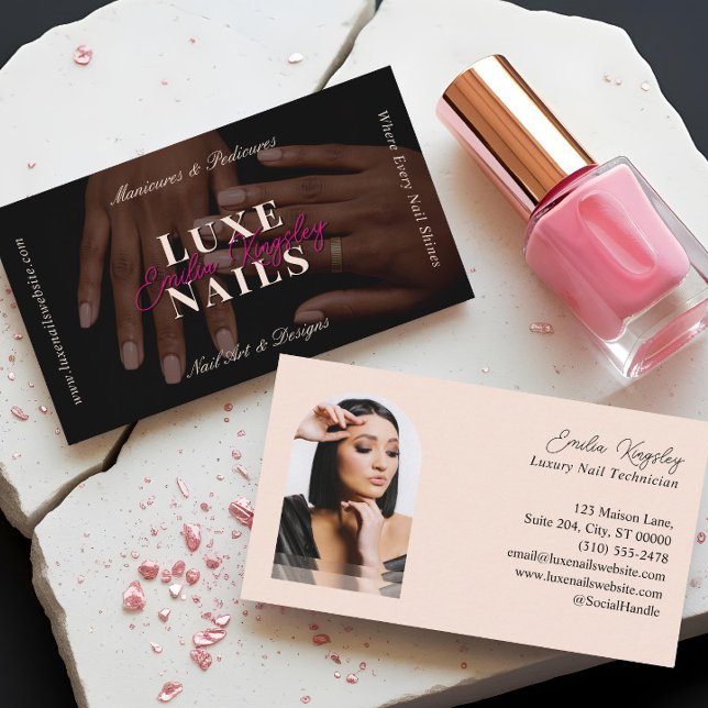 Tarjeta De Visita Elegant Luxe Nail Manicurist Technician Black Pink (Elegant Luxe Nail Manicurist Technician Black Pink Business Card)