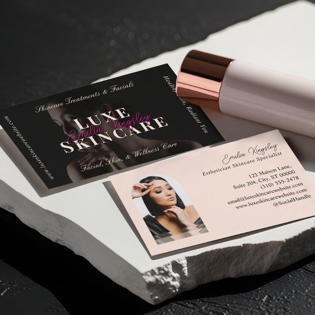 Tarjeta De Visita Elegant Luxe Spa Skincare Esthetician Black Pink (Elegant Luxe Spa Skincare Esthetician Black Pink Business Card)