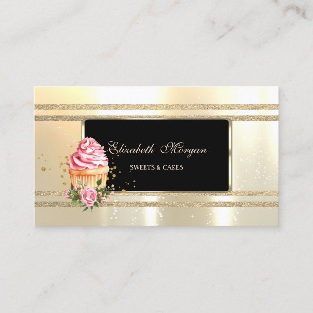 Tarjeta De Visita Elegant Luxury ,Black ,Faux Gold Glittery Stripes (Anverso)